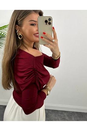 بلوز زرشکی زنانه ساده BUSSE BUTİK - کد 926901208