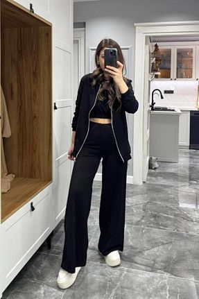 ست بالاتنه و پائین تنه مشکی زنانه بافتنی Banu Angay - کد 920776700