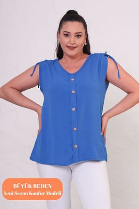 بلوز سایز بزرگ آبی زنانه سایز بزرگ tarzımsüper - کد 922691842