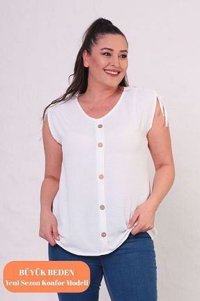 بلوز سایز بزرگ سفید زنانه سایز بزرگ tarzımsüper - کد 922691768
