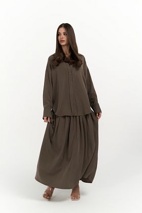 ست بالاتنه و پائین تنه قهوه ای زنانه اورسایز MAİ COLLECTİON - کد 926963178