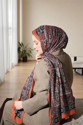 شال نارنجی زنانه پنبه ای Baştacı - کد 868081660