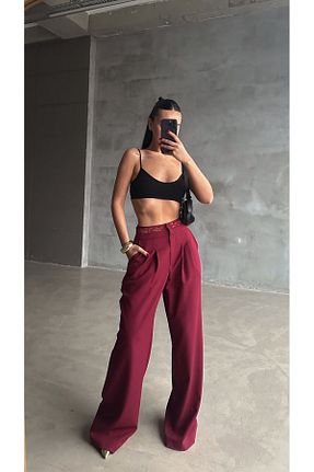 شلوار پارچه ای زرشکی زنانه بلند mydukkan.co - کد 926996997