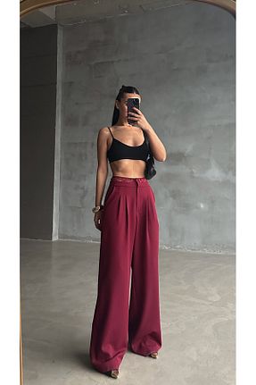 شلوار پارچه ای زرشکی زنانه بلند mydukkan.co - کد 926996997