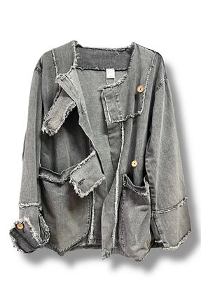 کت طوسی زنانه اورسایز Butik - کد 893556775