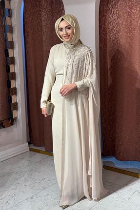 لباس مجلسی حجاب بژ زنانه پلی استر White Corner - کد 926998824