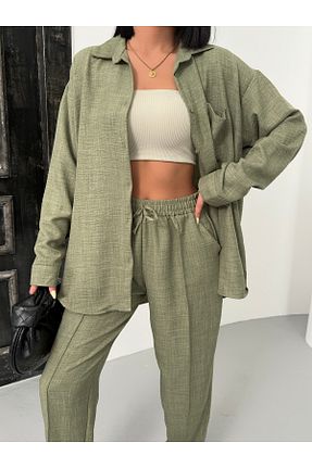 ست بالاتنه و پائین تنه خاکی زنانه بافتنی alenmoda - کد 927050667