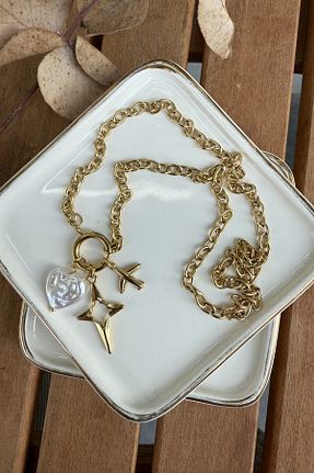 گردنبند استیل ( فولاد ) بژ زنانه استیل ضد زنگ AURA ATELIER - کد 927131212