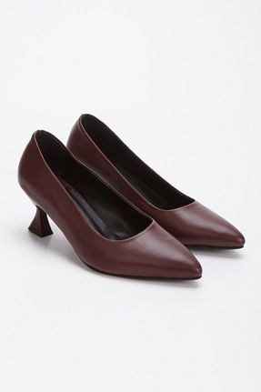 کفش پاشنه بلند کلاسیک زرشکی زنانه چرم خالص elvinshoes - کد 927131090