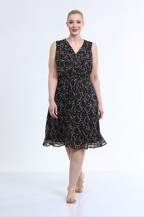لباس مجلسی سایز بزرگ مشکی زنانه یقه هفت Myline - کد 230307222
