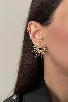 گوشواره جواهر زرد برنجی Okko Store - کد 922462584
