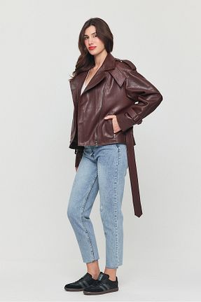 کاپشن قهوه ای زنانه Relaxed nero leather fur - کد 927239454