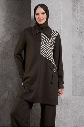 ست گرمکن حجاب قهوه ای زنانه رگولار Alvina - کد 881860076