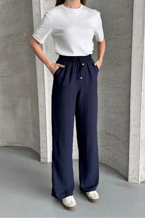 شلوار سرمه ای زنانه کتان macharel jeans - کد 927264888