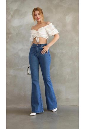 شلوار جین آبی زنانه پاچه اسپانیولی Pubi - کد 927263481