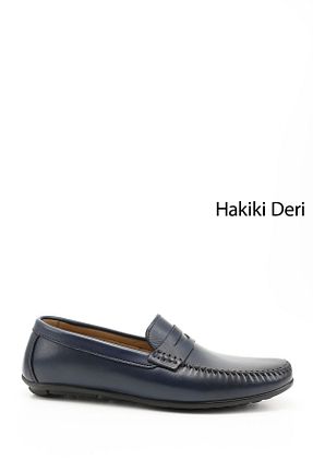 کفش کژوال سرمه ای مردانه چرم خالص GÖNDERİ(R) - کد 98122022