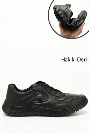 کفش اسنیکر مشکی مردانه چرم اصل GÖNDERİ(R) - کد 863420843