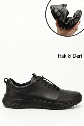 کفش اسنیکر مشکی مردانه چرم اصل GÖNDERİ(R) - کد 882042294