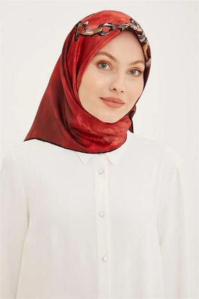 روسری زرشکی کرپ ساتن ابریشم Armine - کد 734081037