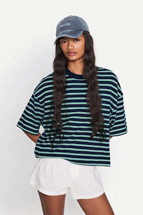 تیشرت آبی زنانه یقه دگاژه Bershka - کد 927354789
