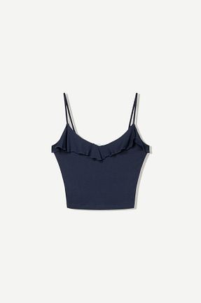 تیشرت آبی زنانه یقه دگاژه Bershka - کد 927356436
