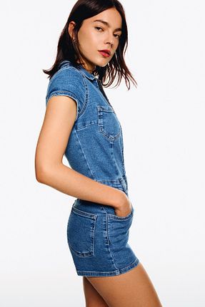 سرهمی آبی زنانه آستین استاندارد Bershka - کد 927369501