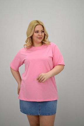 تیشرت سایز بزرگ صورتی زنانه سایز بزرگ Koza Butik - کد 927374529