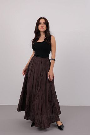 دامن قهوه ای زنانه کمر کش دار FACETTE - کد 927388017
