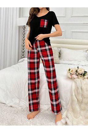 ست لباس راحتی سایز بزرگ قرمز زنانه بافت دار PENTHİLUS - کد 927393576