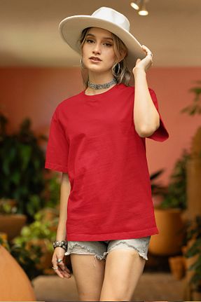 تیشرت قرمز زنانه گشاد OXVİN - کد 833204605