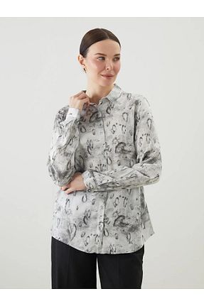 پیراهن طوسی زنانه یقه پیراهنی LC Waikiki - کد 927423118