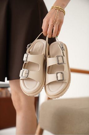 دمپائی بژ زنانه چرم مصنوعی CİMİLİ SHOES - کد 927466576