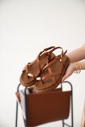 دمپائی قهوه ای زنانه چرم مصنوعی CİMİLİ SHOES - کد 927502163