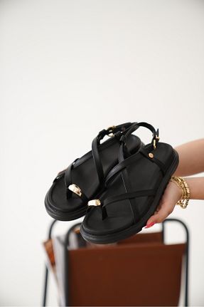 دمپائی مشکی زنانه چرم مصنوعی CİMİLİ SHOES - کد 927501613