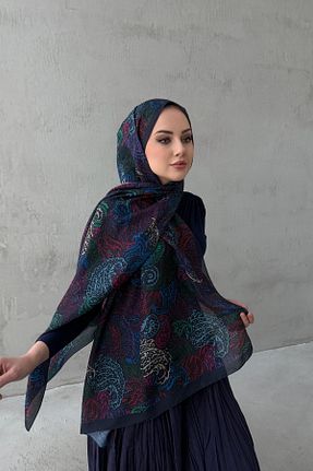 شال سرمه ای زنانه ابریشم Byedauzunlar - کد 927508292