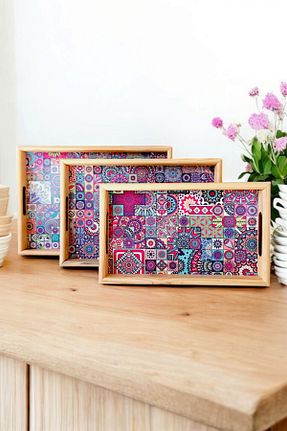 سینی رنگی چوب pembe lotus - کد 924803447