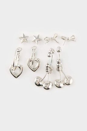 گوشواره جواهر طوسی فلزی Defacto - کد 927526518