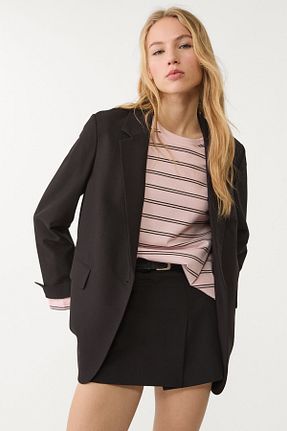 کت بلیزر مشکی زنانه پلی استر Stradivarius - کد 814288751