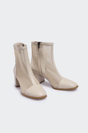 بوت / نیم بوت بژ زنانه چرم خالص Favgi - کد 927569202