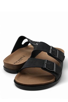 دمپائی مشکی مردانه چرم مصنوعی FLY SOFT - کد 927562852