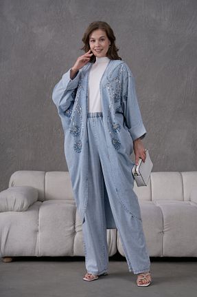 ست بالاتنه و پائین تنه آبی زنانه بافتنی Miss Allos - کد 921543121