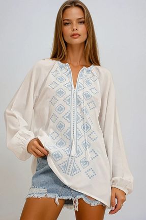 بلوز سفید زنانه Etnik VAGGON - کد 927569875
