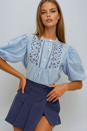 بلوز آبی زنانه رگولار VAGGON - کد 927570047