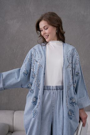 ست بالاتنه و پائین تنه آبی زنانه بافتنی Miss Allos - کد 921543121
