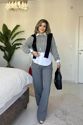شلوار طوسی زنانه پنبه ای Eswomes - کد 927570623