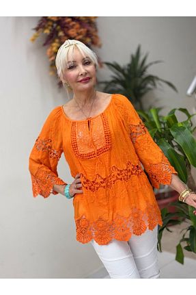 بلوز نارنجی زنانه رگولار Punta Otantik - کد 927584321