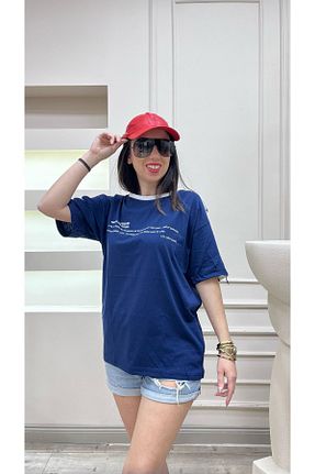 تیشرت سرمه ای زنانه اورسایز CLAYES - کد 839617056