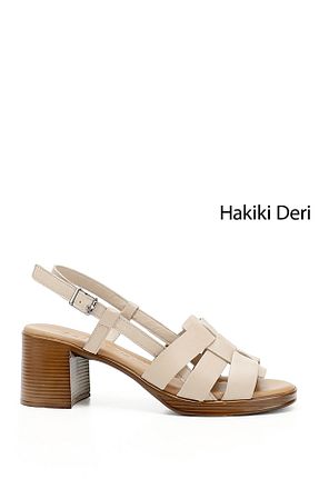 صندل بژ زنانه پاشنه ضخیم GÖNDERİ(R) - کد 816375322