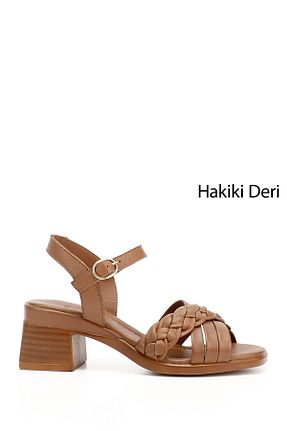 صندل قهوه ای زنانه پاشنه ضخیم GÖNDERİ(R) - کد 820504707