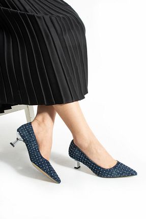 کفش پاشنه بلند کلاسیک آبی زنانه چرم مصنوعی Güllü Shoes - کد 927612270